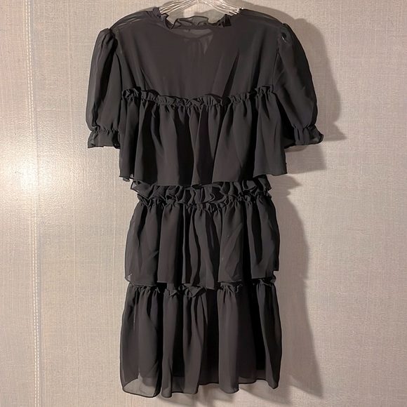 Black Chiffon Tiered Dress Short-Sleeve - Picture 1 of 6